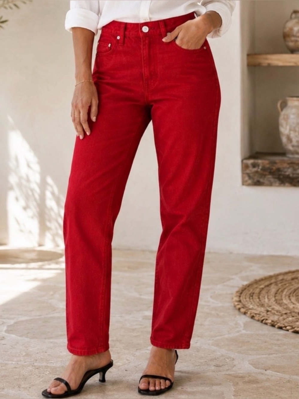 EDWIN Cai Classic Straight Leg Women's Jeans 100% Cotton Scarlet